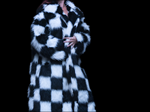 Load image into Gallery viewer, Checkmate Faux Fur Coat. Adult S, M &amp; L.
