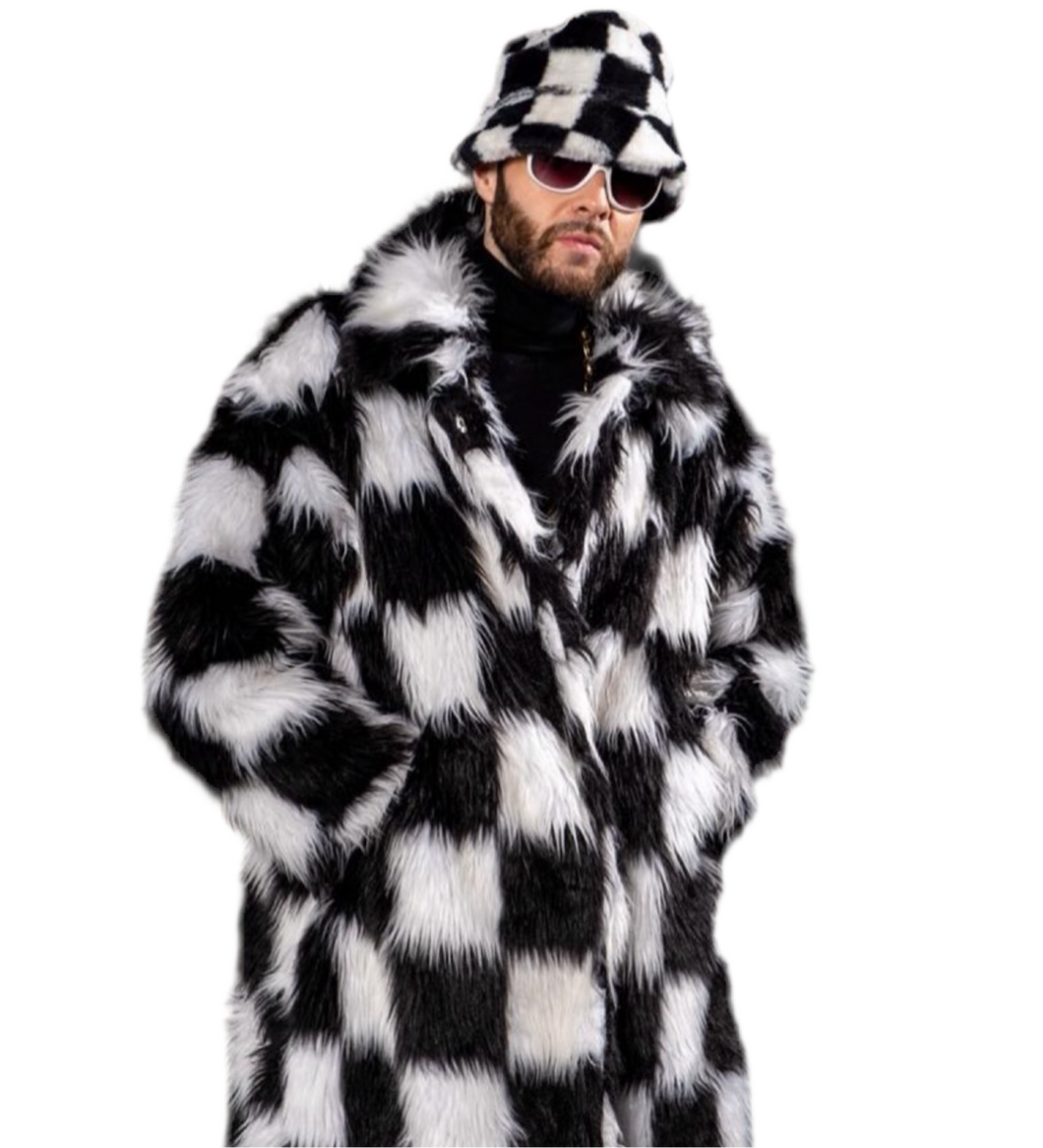 Checkmate Faux Fur Coat. Adult S, M & L.